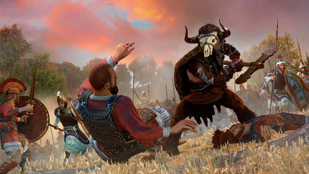 Total War Saga Troy Image of a minotaur attacking a regular soldier