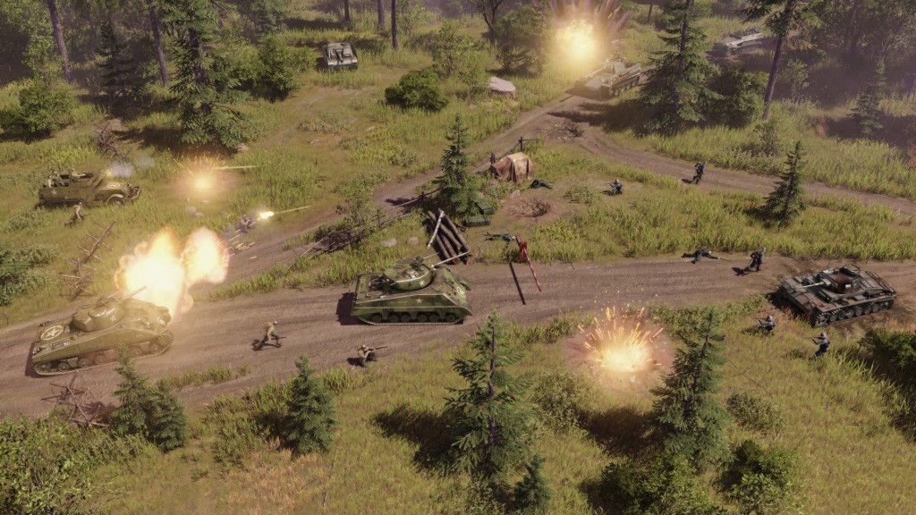 Men of War 2 screenshot of american tanks fighting german tanks and troops